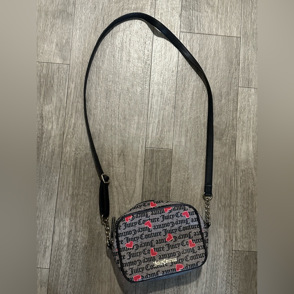 Juicy Couture Black Crossbody with Red Heart Logo Print